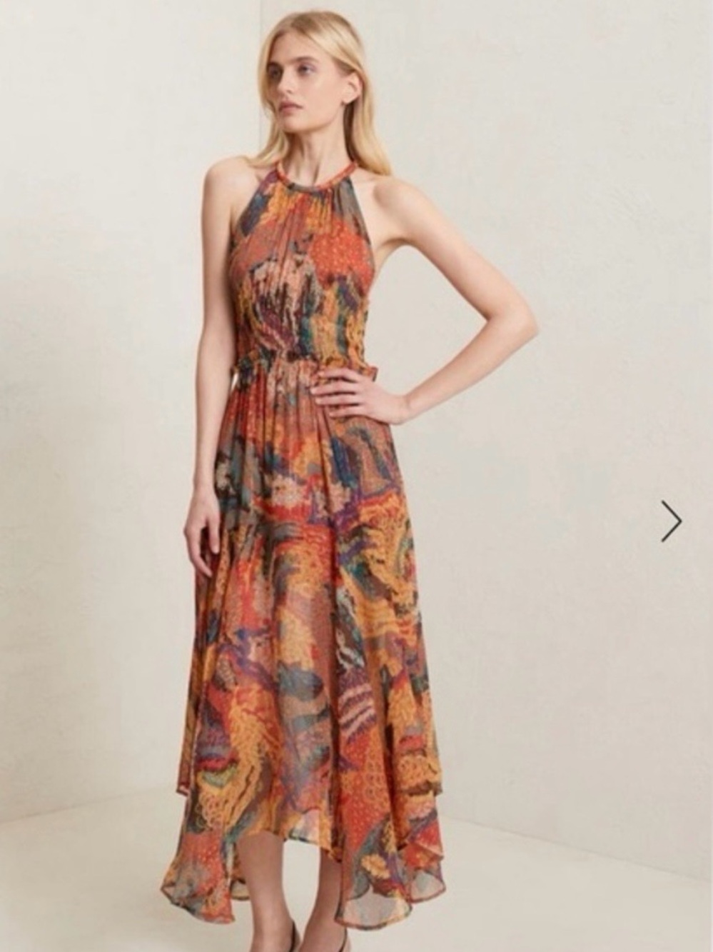 A.L.C. Halter High-Low Dress in Rust Multi-Print
